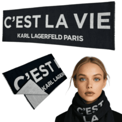 Szal damski Karl Lagerfeld C'est la vie dwustronny miękki frędzle 200 cm