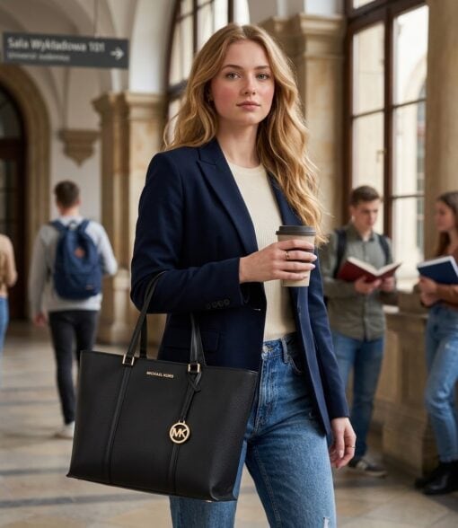 Torba Michael Kors Temple Shopper z czarnej skóry, format A4, 30R4G1LT3L - obrazek 17