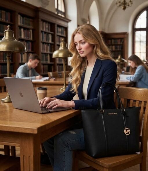 Torba Michael Kors Temple Shopper z czarnej skóry, format A4, 30R4G1LT3L - obrazek 16